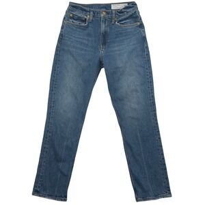 Rag & Bone Womens Slim Straight Jeans 26 Huntley Blue Wren High-Rise Denim Chic